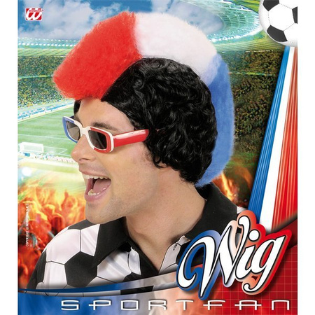 PERUKA KIBICA MĘSKA CZERWONO-BIAŁO-NIEBIESKA