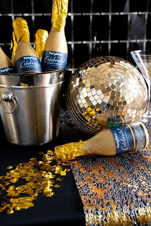 TUBA Z KONFETTI SZAMPAN 20,5 CM ZŁOTY