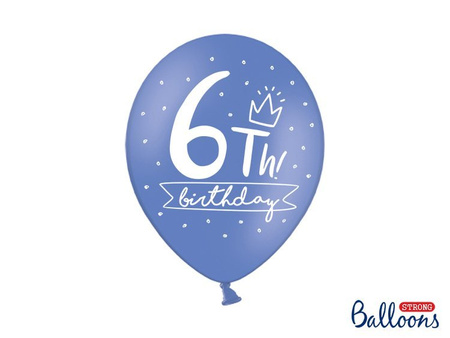 Balony 30cm, 6th! birthday, mix (1 op. / 50 szt.)