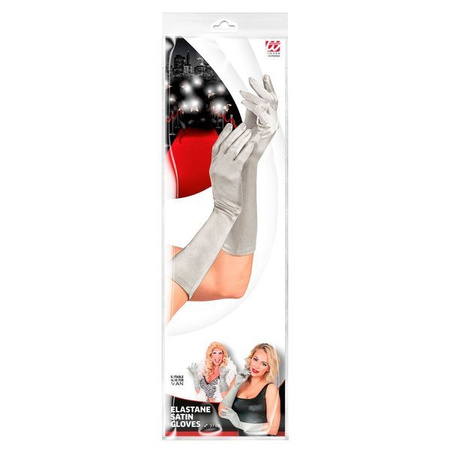 RĘKAWICZKI SATYNOWE SREBRNE 40CM