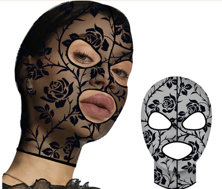 KAPTUR MASKA Z KORONKOWYMI KWIATAMI