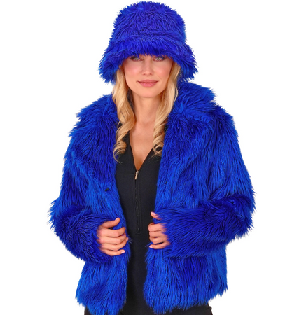 KURTKA PLUSZOWA NIEBIESKA DAMSKA