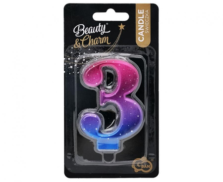 ŚWIECZKA URODZINOWA CYFRA 3 KOSMOS OMBRE 8 CM