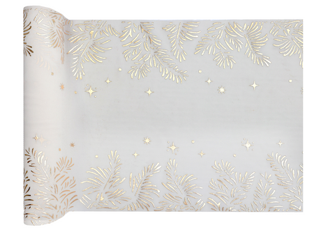 BIEŻNIK ŚWIĄTECZNY ZŁOTE GAŁĄZKI KOŚĆ SŁONIOWA KOKARDKA 27 X 250 CM