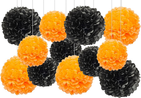 ZESTAW POMPONÓW: 1 x POMARAŃCZOWY + 2 x CZARNY 