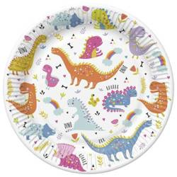 TALERZYKI PAPIEROWE KOLOROWE DINO 18 CM