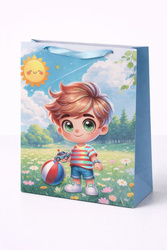 TORBA PREZENTOWA CHŁOPIEC Z SAMOCHODZIKIEM 40 X 31 X 12 CM 3D