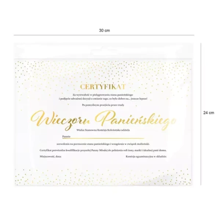 CERTYFIKAT WIECZORU PANIEŃSKIEGO BRIDE TO BE ZŁOTY