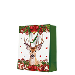TORBA PREZENTOWA RENIFER ZIELONA 26 X 33 X 10 CM