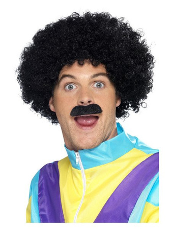 PERUKA AFRO Z WĄSAMI CZARNA