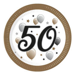 TALERZYKI PAPIEROWE 50 URODZINY MILESTONE 23 CM 8 SZTUK