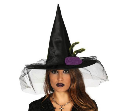 KAPELUSZ CZAROWNICY Z WOALKĄ