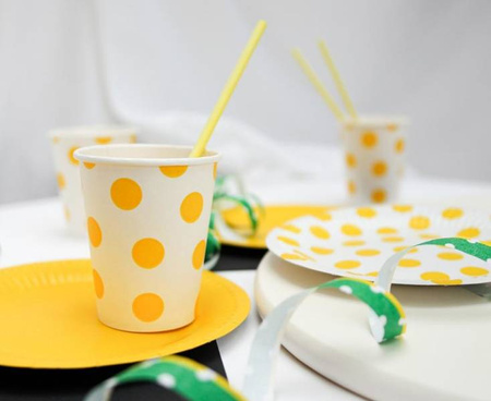 KUBECZKI BIAŁE W ŻÓŁTE GROSZKI 250 ML 6 SZT.