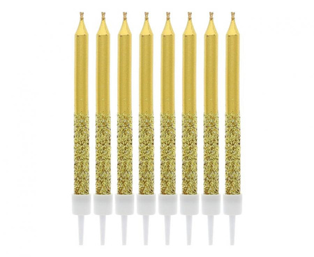ŚWIECZKI METALICZNO BROKATOWE ZŁOTE 6 CM 8 SZT