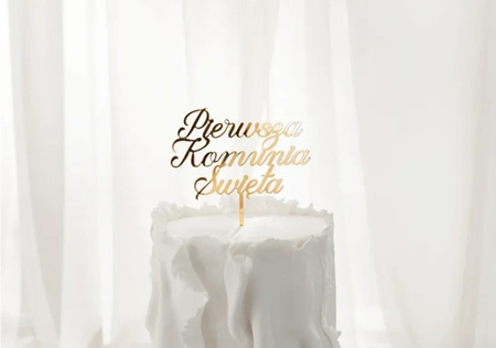 TOPPER AKRYLOWY ZŁOTY PIERWSZA KOMUNIA ŚWIĘTA 