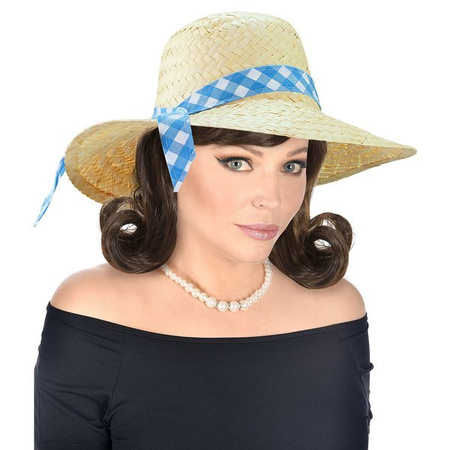 KAPELUSZ BEŻOWY Z NIEBIESKĄ WSTĄŻKĄ 