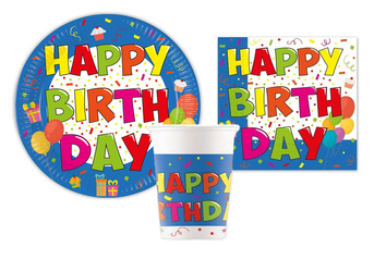 ZESTAW HAPPY BIRTHDAY TALERZYKI+KUBECZKI+SERWETKI