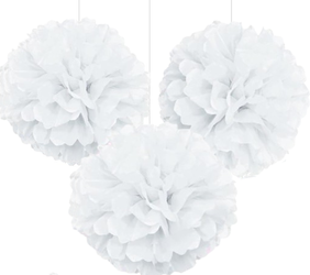 ZESTAW 3 KWIATÓW BIBUŁOWYCH BIAŁYCH 25 CM