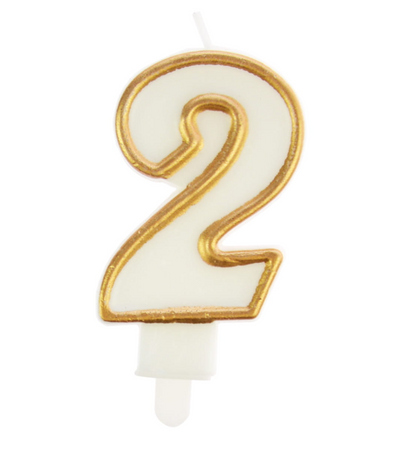 ŚWIECZKA URODZINOWA BIAŁA OBWÓDKA ZŁOTA CYFRA 2