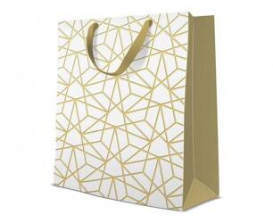 TORBA PREZENTOWA WZORY GEOMETRYCZNE ZŁOTE 26,5X13X33,5 CM