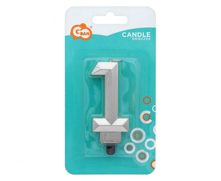 ŚWIECZKA CYFRA 1 DIAMENT METALIK SREBRNY 7,6 CM