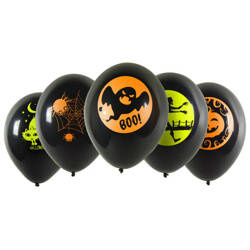 BALONY CZARNE Z NEONOWYM NADRUKIEM HALLOWEEN 5 SZT