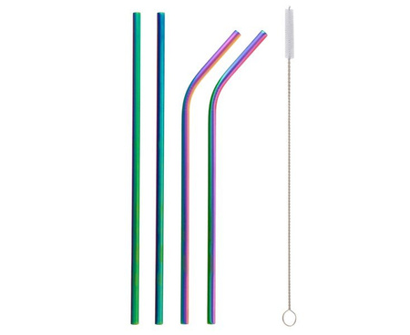 #ZSŁ Rurki metalowe, tęczowe, 2 zagięte, 2 proste i szczoteczka KK