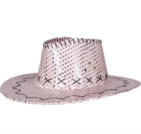 KAPELUSZ KOWBOJSKI CEKINOWY RÓŻOWY