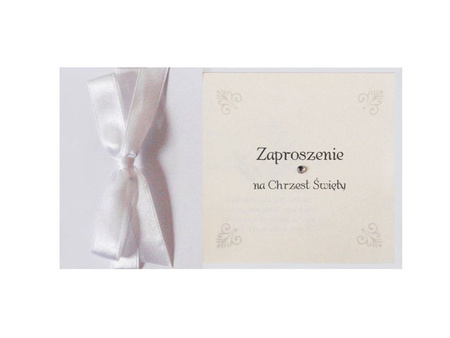 Zaproszenia na Chrzest z kokardą, biały (1 op. / 10 szt.)