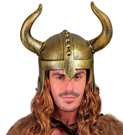 HEŁM WIKINGA ZŁOTY Z ROGAMI DLA DOROSŁYCH