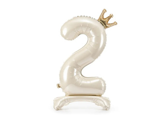 STOJĄCY BALON FOLIOWY CYFRA 2 84 CM JASNY KREM