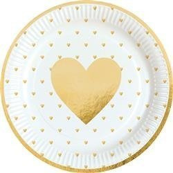 TALERZYKI PAPIEROWE ZŁOTE SERCE 23 CM
