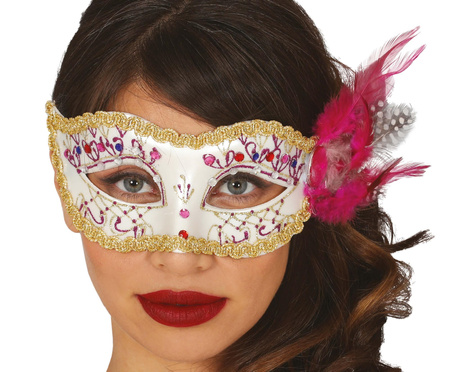 MASKA WENECKA Z RÓŻOWYM PIÓREM