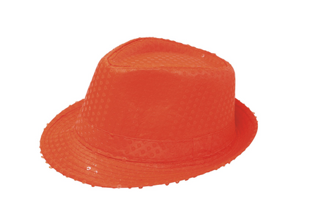 KAPELUSZ NEONOWY CEKINOWY GANGSTERA POMARAŃCZOWY