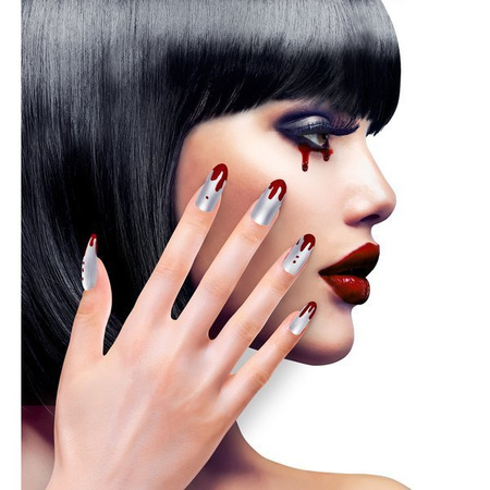 ZESTAW PAZNOKCI CZERWONO SREBRNYCH HALLOWEEN