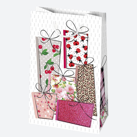 TOREBKA PREZENTOWA Z MOTYWEM PREZENTÓW 16X24X7 CM 