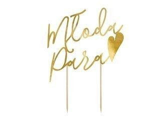 Topper na tort Młoda Para, złoty, 22,5cm
