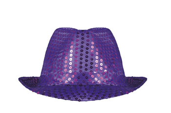 FIOLETOWY CEKINOWY KAPELUSZ GANGSTERSKI
