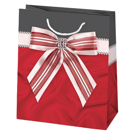 TORBA NA PREZENTY KOKARDA CZERWONY 19X23X10,5 CM