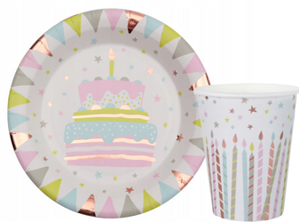 ZESTAW HAPPY BIRTHDAY TORT TALERZYKI+KUBECZKI