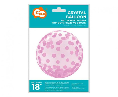 BALON KRYSZTAŁOWY RÓŻOWE GROCHY 18 CALI 37 CM