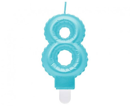 ŚWIECZKA URODZINOWA CYFRA 8 PERŁOWA JASNONIEBIESKA 7 CM