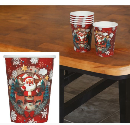 KUBECZKI PAPIEROWE MERRY CHRISTMAS MIKOŁAJ 240 ML 6 SZT.