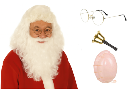 ZESTAW ŚWIĘTEGO MIKOŁAJA DZWONEK+BRZUCH+OKULARY+PERUKA