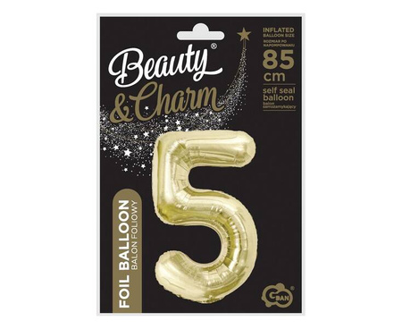 BALON FOLIOWY CYFRA 5 SZAMPAŃSKA 85 CM