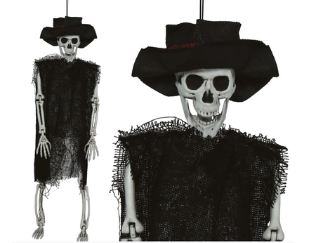 DEKORACJA SZKIELET Z KAPELUSZEM 47 CM