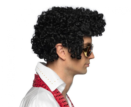 Peruka Elvis czarna loczki czarne krótkie włosy