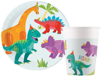 ZESTAW DINO PARTY KUBECZKI+TALERZYKI