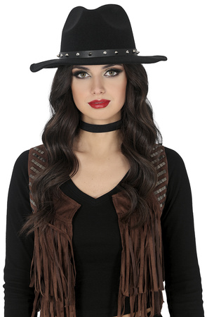 KAPELUSZ KOWBOJSKI CZARNY FILCOWY Z ĆWIEKAMI DLA DOROSŁYCH