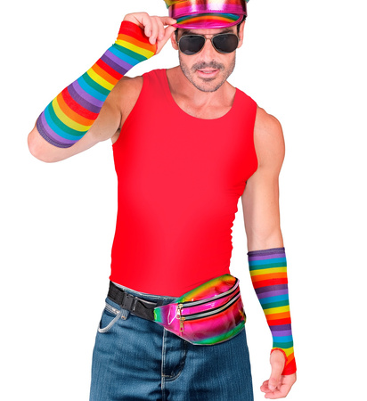 RĘKAWICZKI TĘCZOWE DŁUGIE BEZ PALCÓW 33 CM